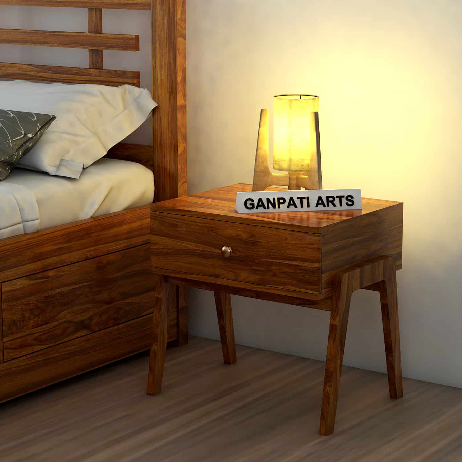 Lyon Solid Sheesham Wood Bedside Table With One Drawer - 3 Years Warranty