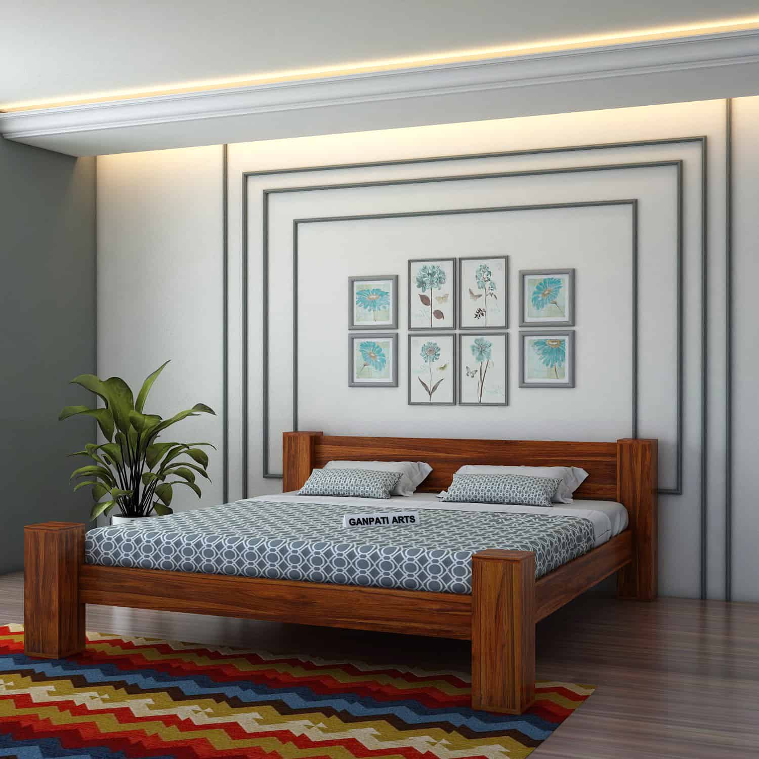 BOLT Solid Sheesham Wood Bed Without Storage - 3 Years Warranty