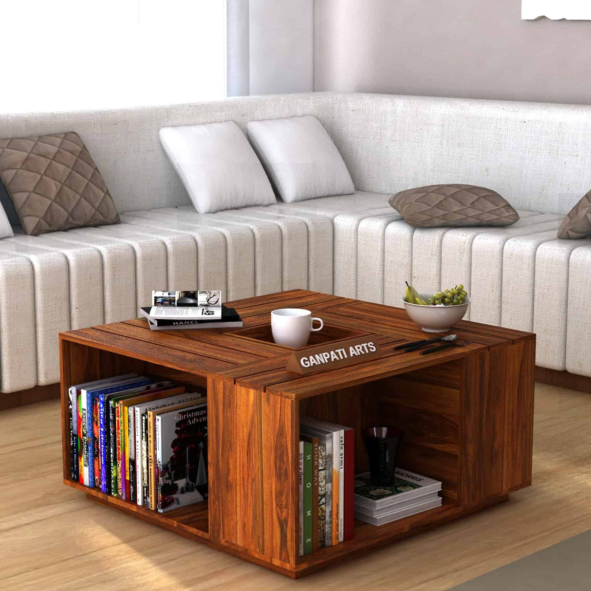 Strap Solid Sheesham Wood Coffee Table With Tray - 3 Years Warranty