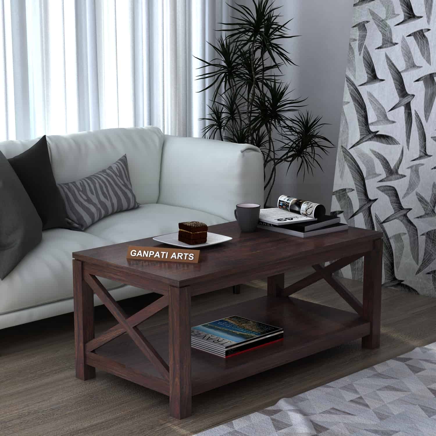 CROSS Solid Sheesham Wood Coffee Table With Shelf - 3 Years Warranty