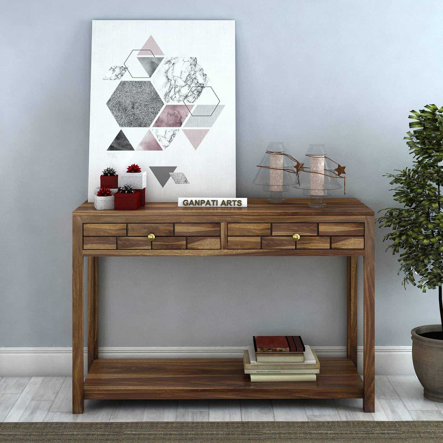 Italian Solid Sheesham Wood Console Table With Two Drawer - 3 Years Warranty