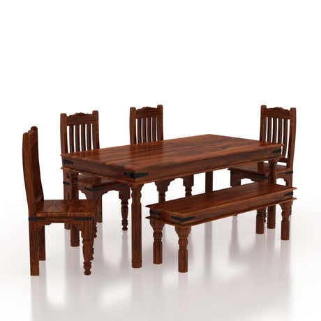 Akon Solid Sheesham Wood 6 Seater Dining Table Set - 1 Year Warranty