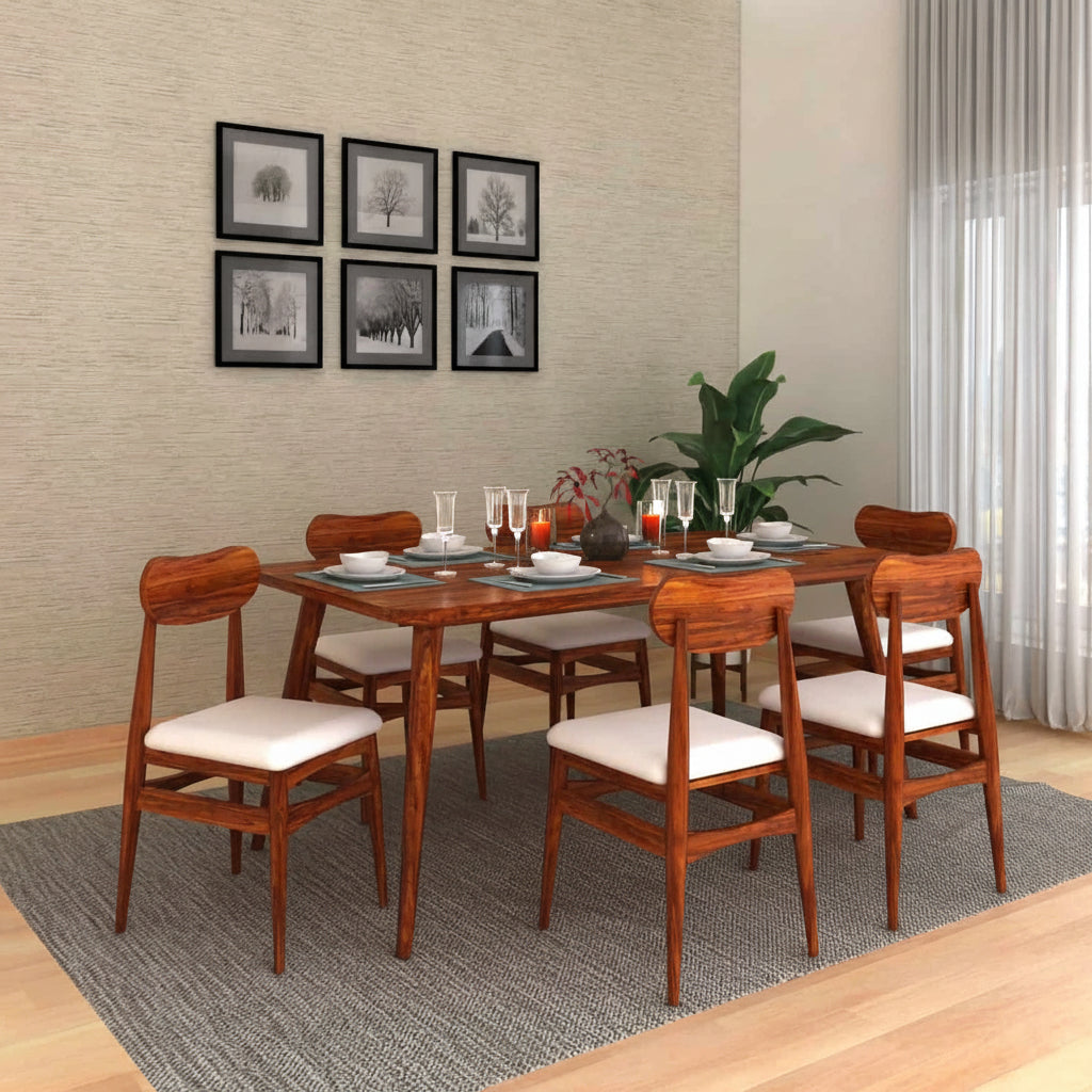 Oval Solid Sheesham Wood 6 Seater Dining Table Set - 3 Years Warranty