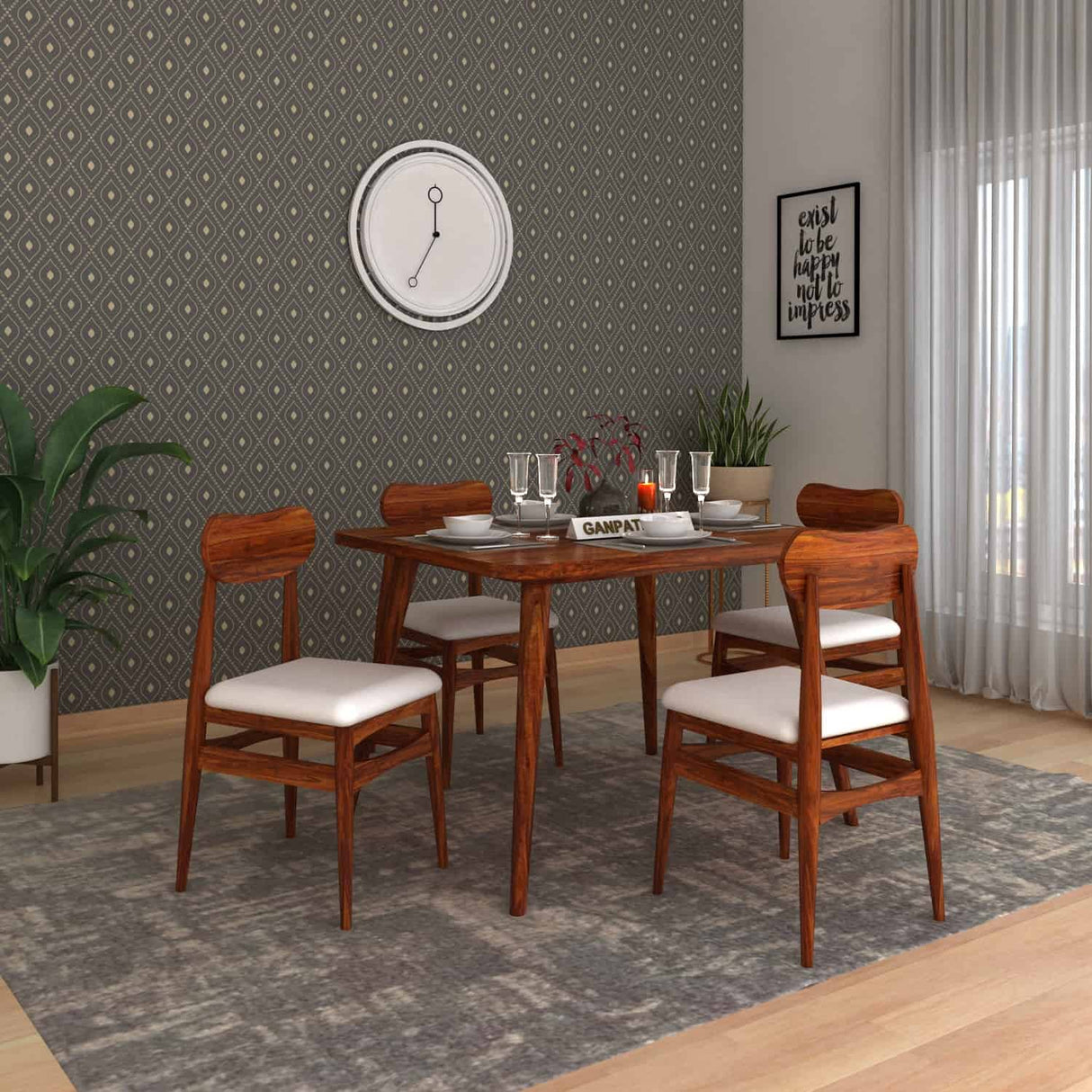 Oval Solid Sheesham Wood 4 Seater Dining Table Set - 3 Years Warranty