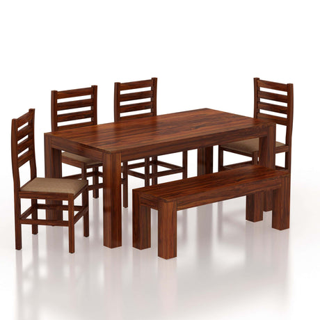 Mayor Solid Sheesham Wood 6 Seater Dining Table Set - 1 Year Warranty