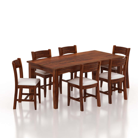 Crown Solid Sheesham Wood 6 Seater Dining Table Set With Bench - 1 Year Warranty