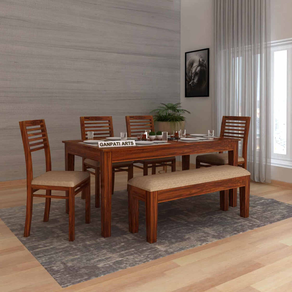 Foster Solid Sheesham Wood 6 Seater Dining Table Set - 3 Years Warranty
