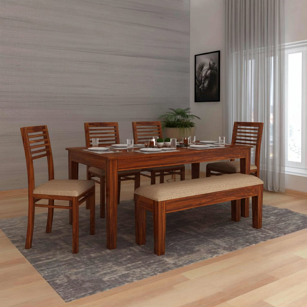 Foster Solid Sheesham Wood 6 Seater Dining Table Set - 3 Years Warranty