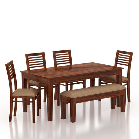 Foster Solid Sheesham Wood 6 Seater Dining Table Set - 1 Year Warranty