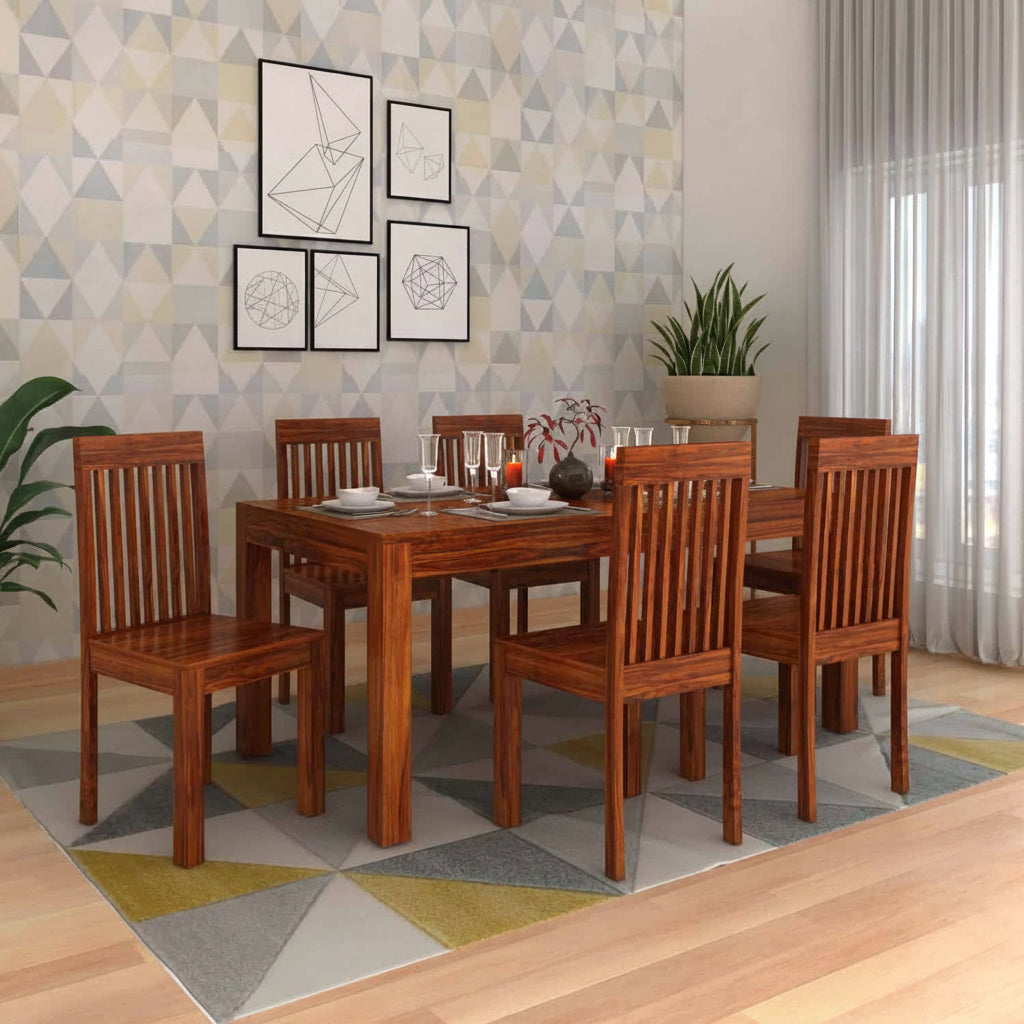 Latin Solid Sheesham Wood 6 Seater Dining Table Set - 3 Years Warranty