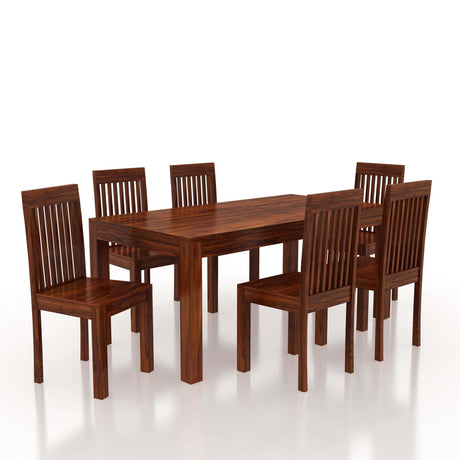 Latin Solid Sheesham Wood 6 Seater Dining Table Set - 1 Year Warranty