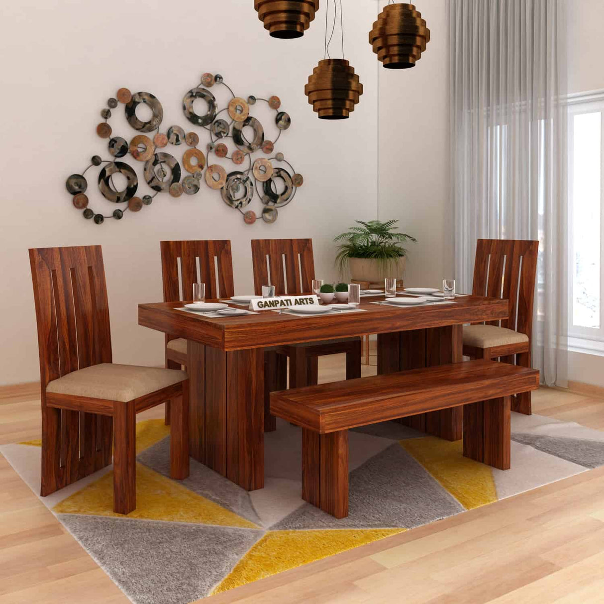 Maharaja Solid Sheesham Wood 6 Seater Dining Table Set - 3 Years Warranty