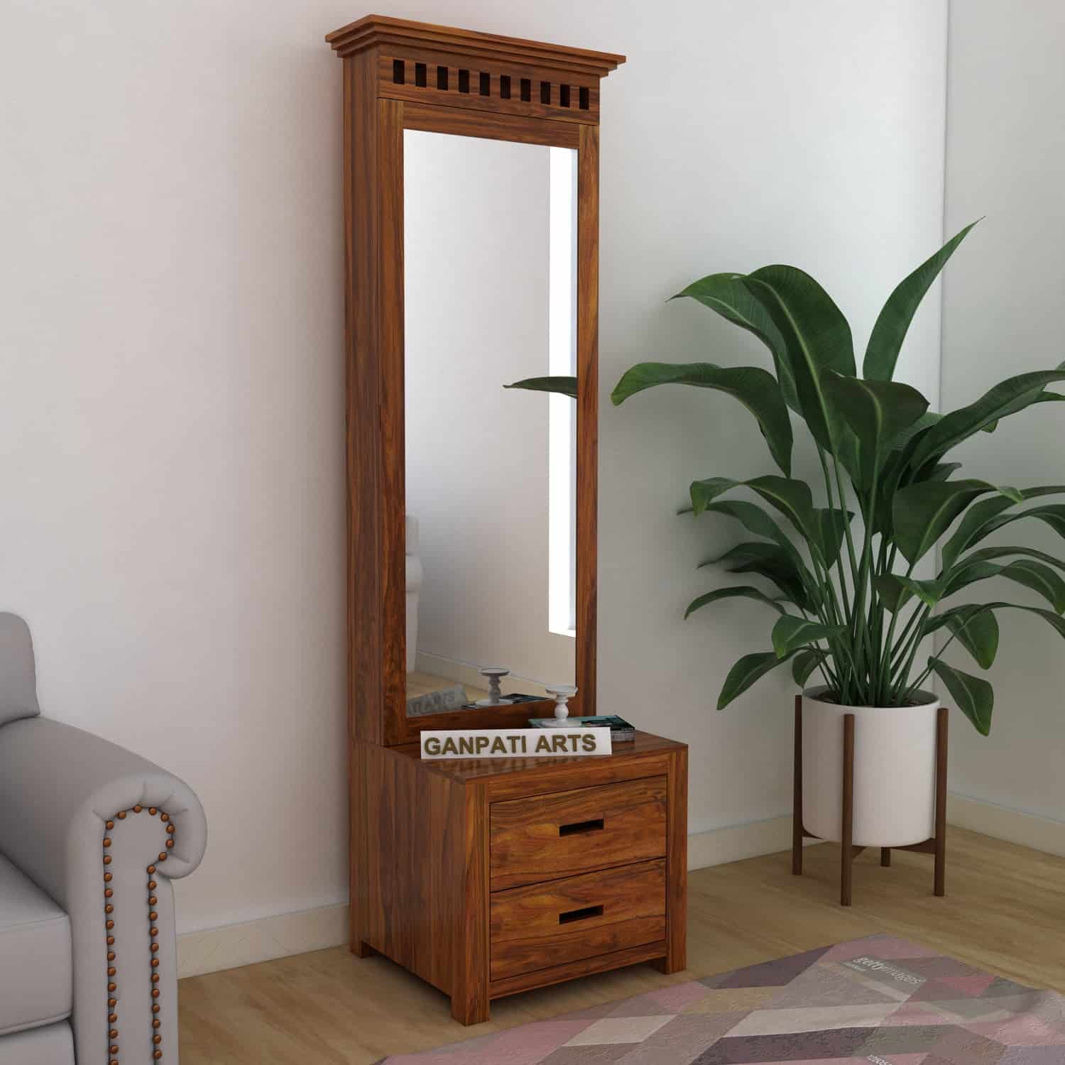 Armania Solid Sheesham Wood Dressing Table with Door and Drawer - 3 Years Warranty