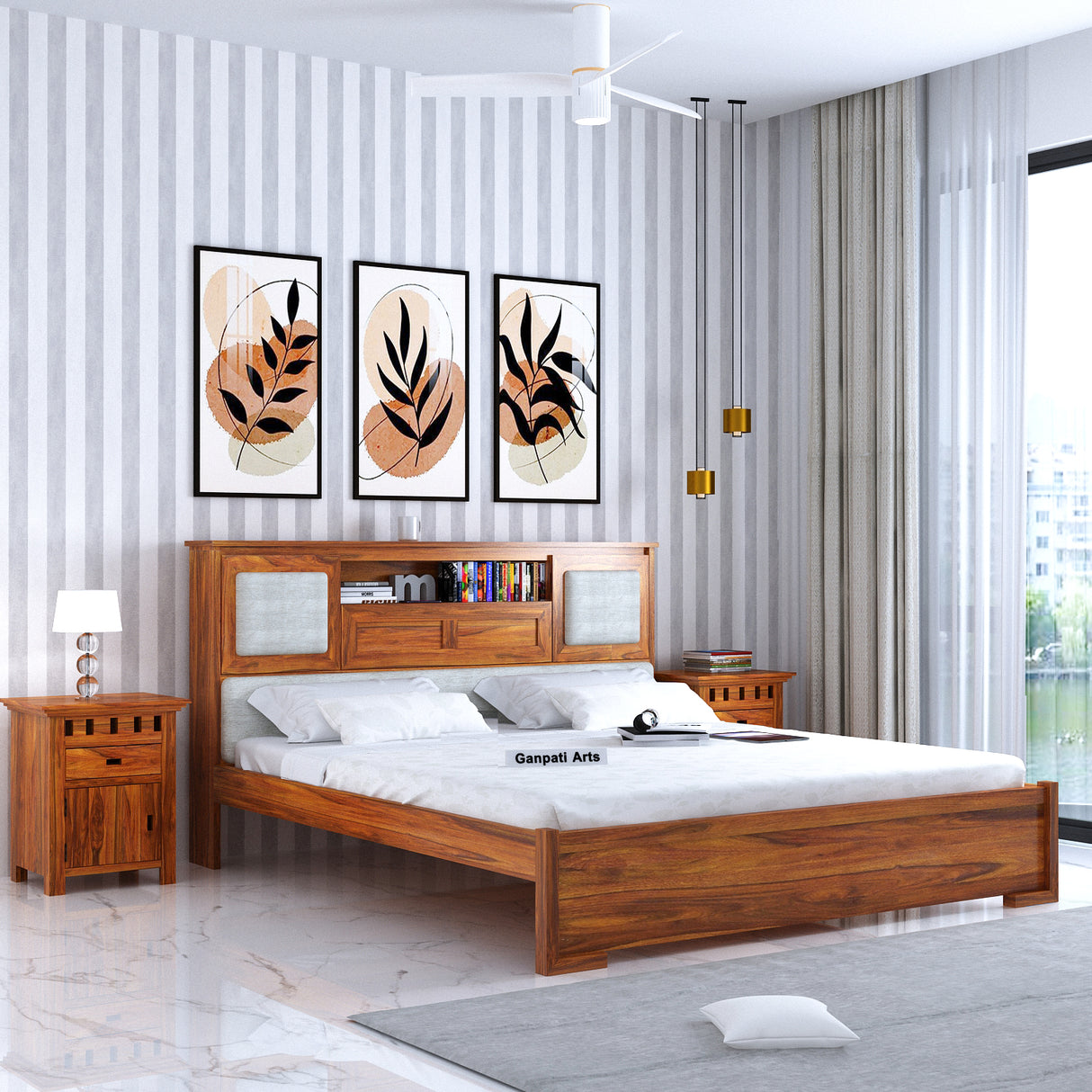 Maharaja Solid Sheesham Wood Bed with Headboard Storage - 3 Years Warranty