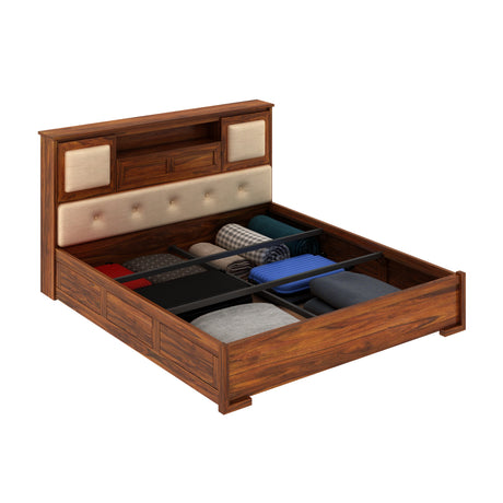 Maharaja Solid Sheesham Wood Bed with Box and Headboard Storage - 1 Year Warranty