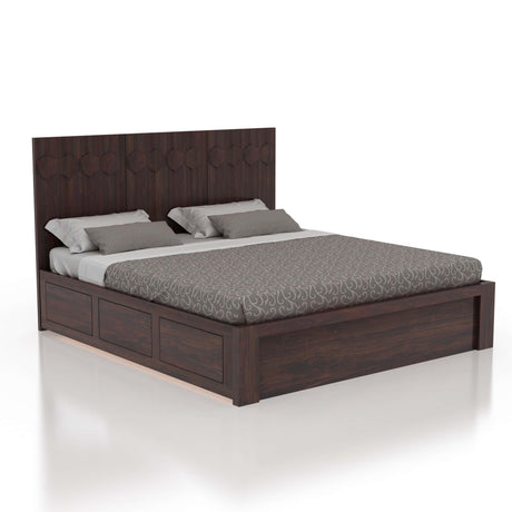 Hexa Solid Sheesham Wood Bed with Hydraulic Box Storage - 1 Year Warranty