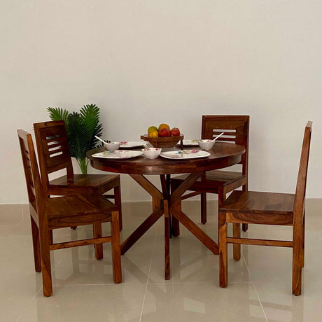 Cairo Oval Solid Sheesham Wood 4 Seater Dining Table Set - 1 Year Warranty