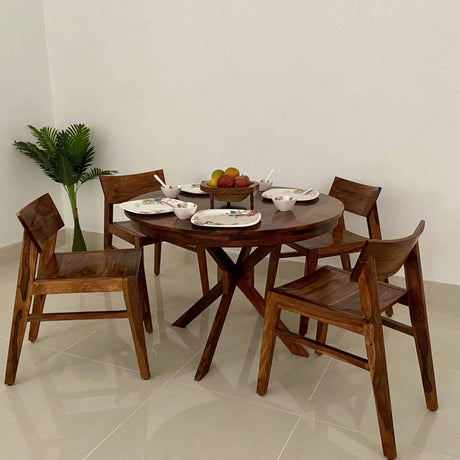Rio Oval Solid Sheesham Wood 4 Seater Dining Table Set - 1 Year Warranty