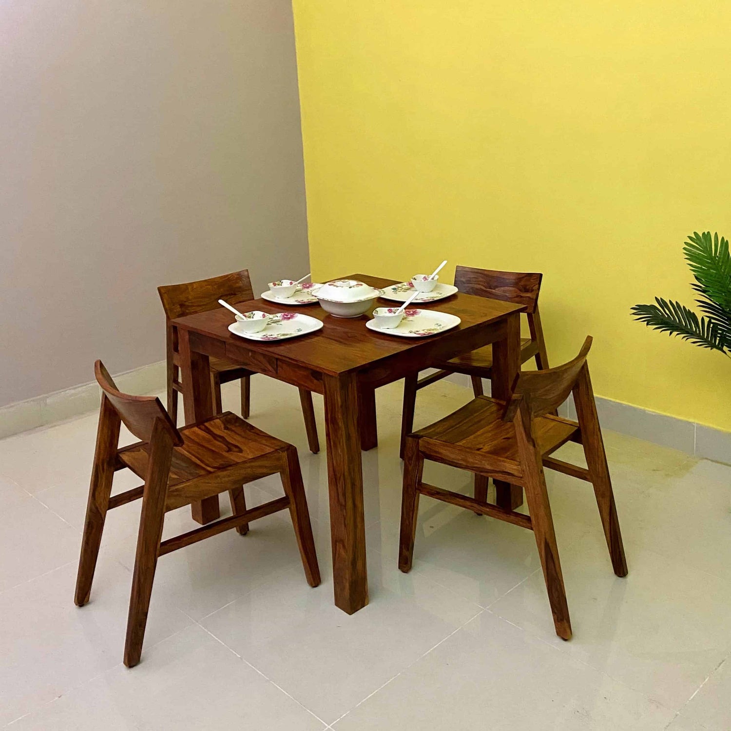 Rio Solid Sheesham Wood Square 4 Seater Dining Set - 3 Years Warranty