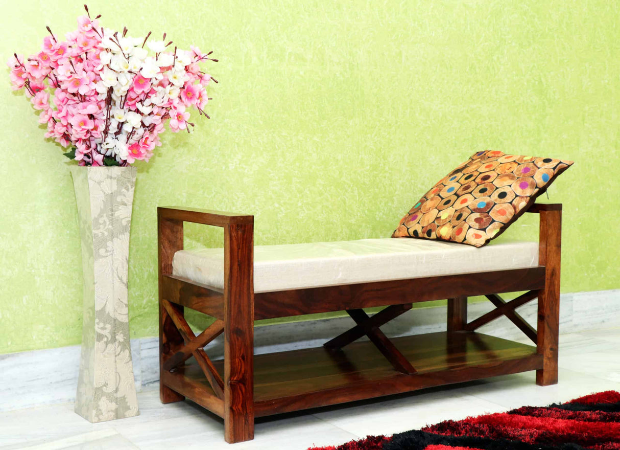 Foster Solid Sheesham Wood Bench - 3 Years Warranty