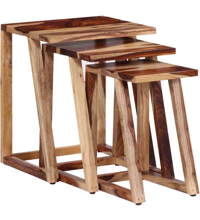 Akon Solid Sheesham Wood Nest of Stools - 3 Years Warranty