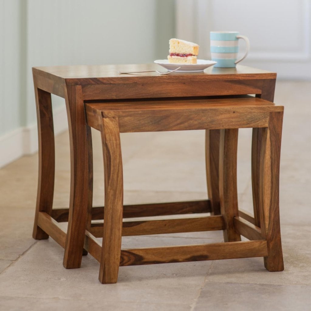 Jaipur Solid Sheesham Wood Nest of Stools - 3 Years Warranty