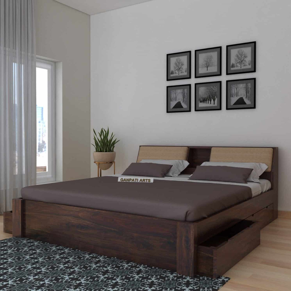 Mayor Solid Sheesham Wood Bed with Four Drawer Storage - 3 Years Warranty