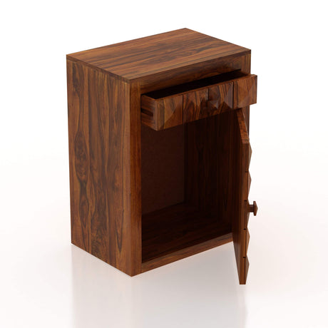 Oslo Solid Sheesham Wood Bedside With Drawer and Door Storage - 1 Year Warranty