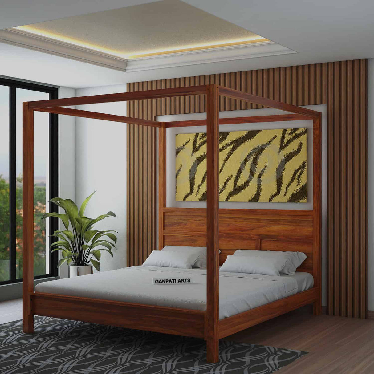 Rayon Grand Poster Solid Sheesham Wood Bed - 3 Years Warranty