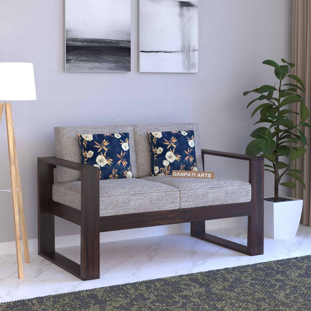 Euro Solid Sheesham Wood 2 Seater Sofa - 3 Years Warranty
