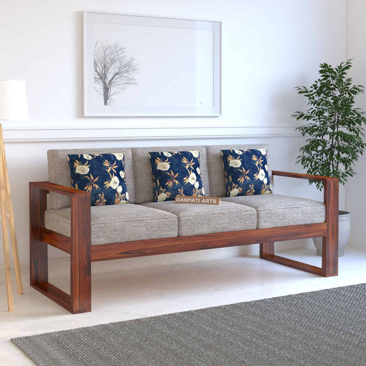 Euro Solid Sheesham Wood 3 Seater Sofa - 3 Years Warranty