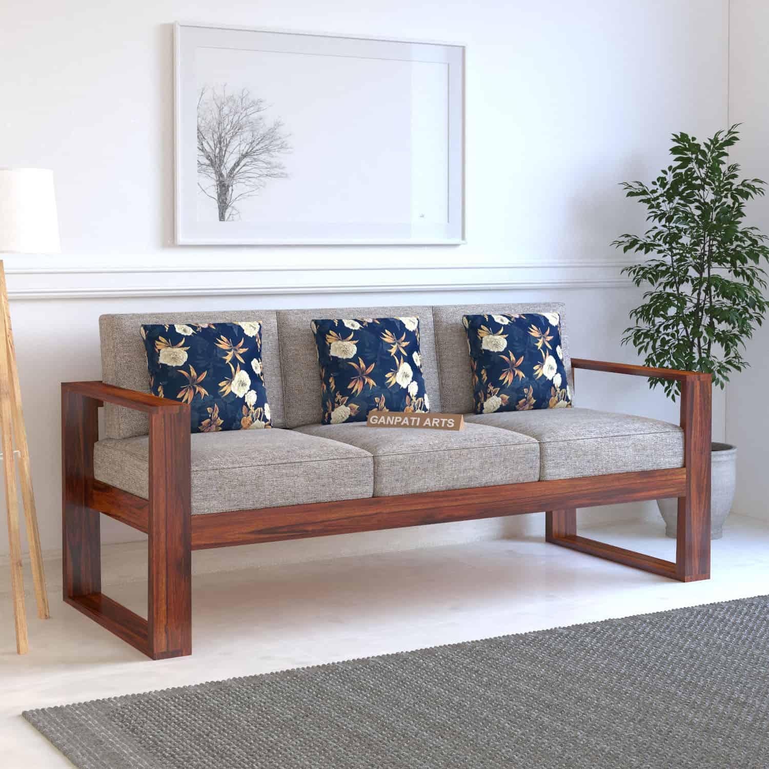Euro Solid Sheesham Wood 3 Seater Sofa - 3 Years Warranty