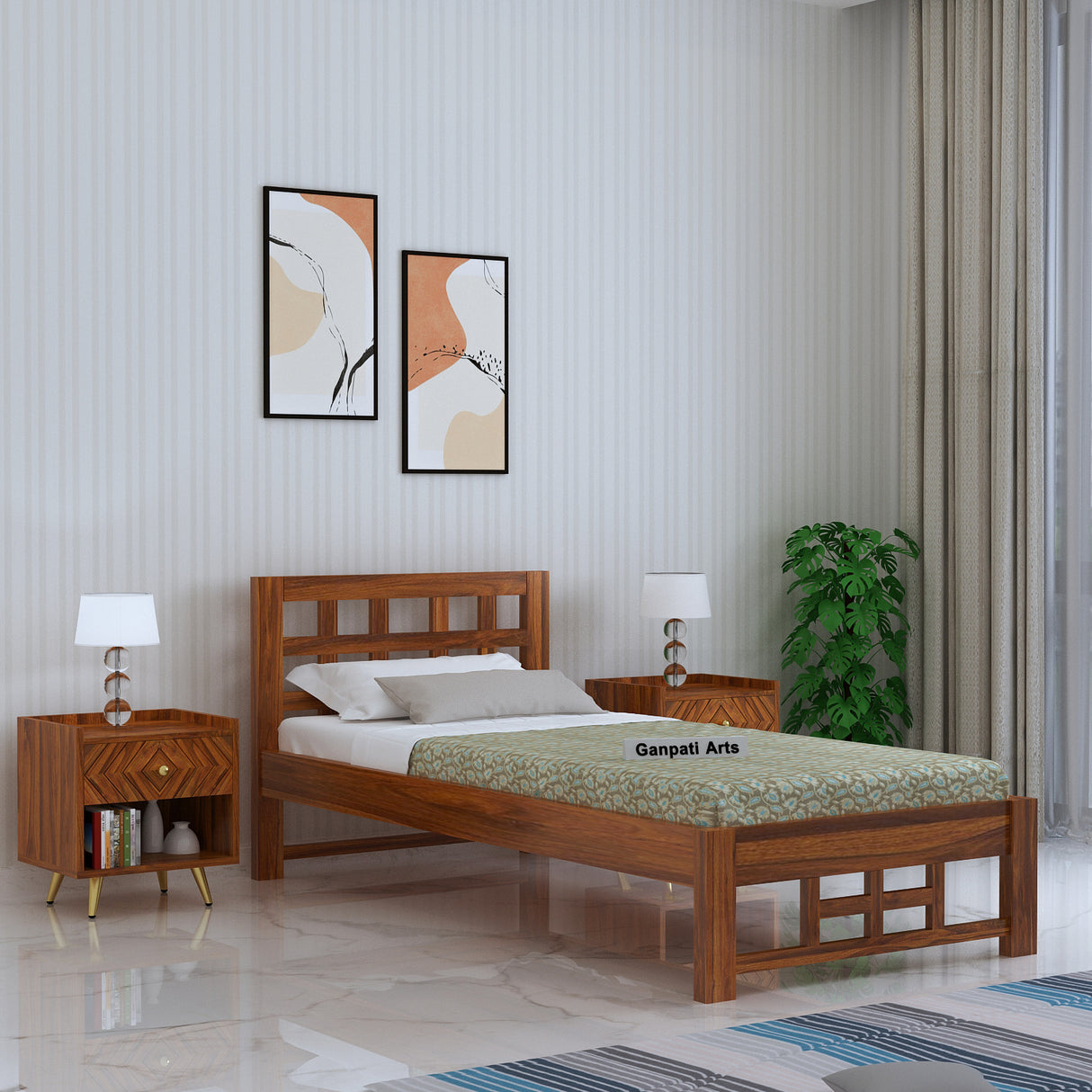 Simons Solid Sheesham Wood Single Bed - 3 Years Warranty