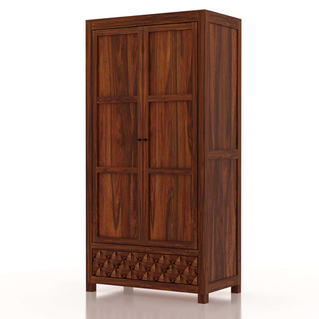 Raj Two Door and One Drawer Storage Solid Sheesham Wood Wardrobe - 1 Year Warraty