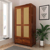 Syrus Two Door Solid Sheesham Wood Wardrobe Cane
