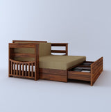 Italian Solid Sheesham Wood 3 Seater Sofa Cum Bed With Headboard and Mini Storage - 1 Year Warranty