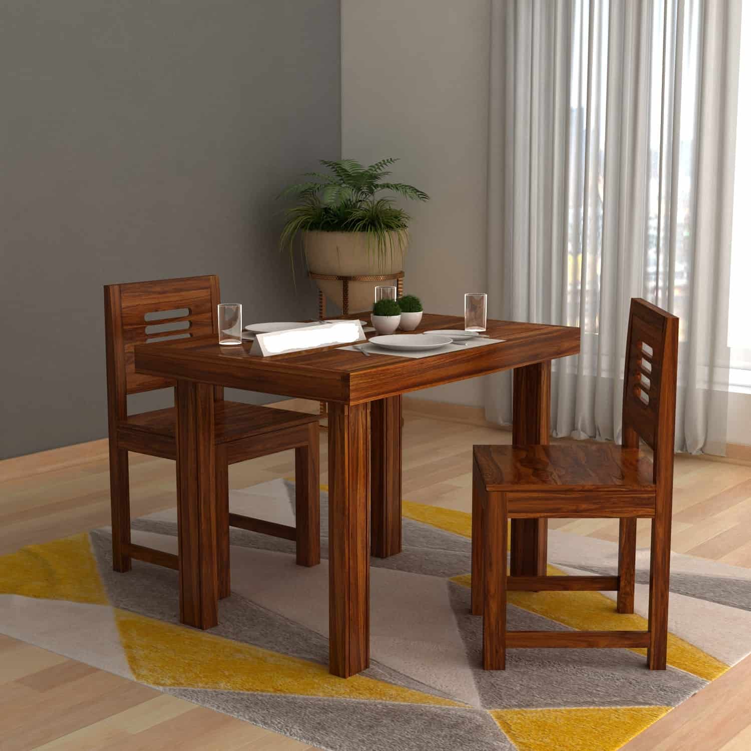 Cairo Solid Sheesham Wood 2 Seater Dining Table Set - 3 Years Warranty