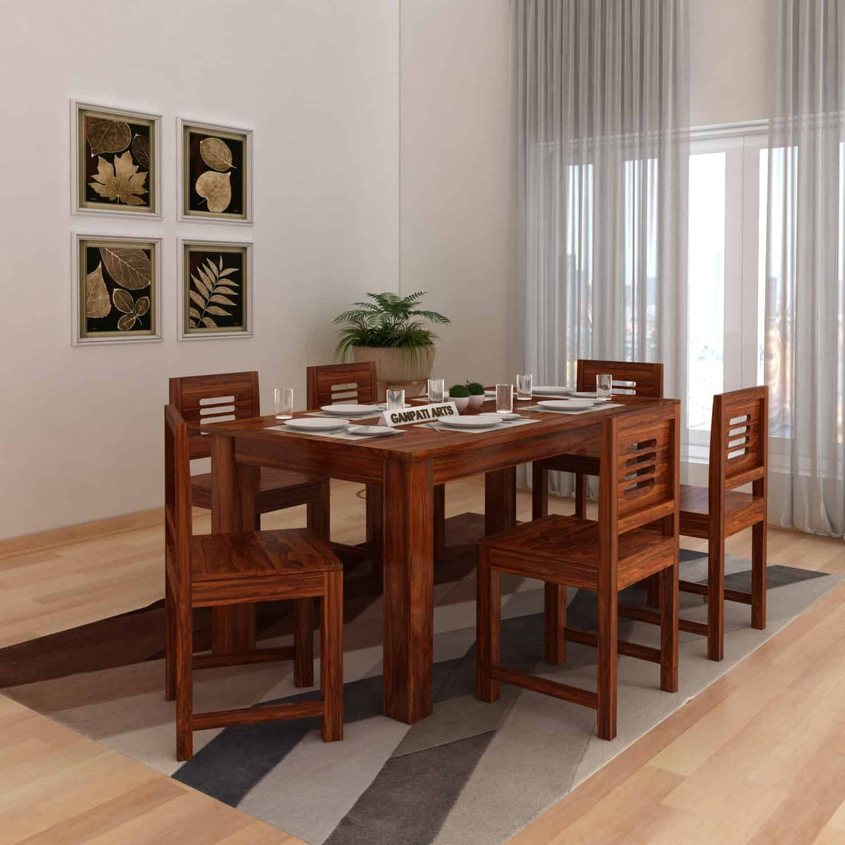 Cairo Solid Sheesham Wood 6 Seater Dining Table Set - 3 Years Warranty