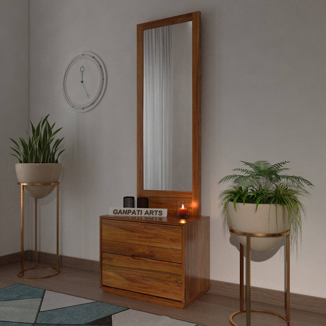 Italian Solid Sheesham Wood Dressing Table Mirror - 3 Years Warranty