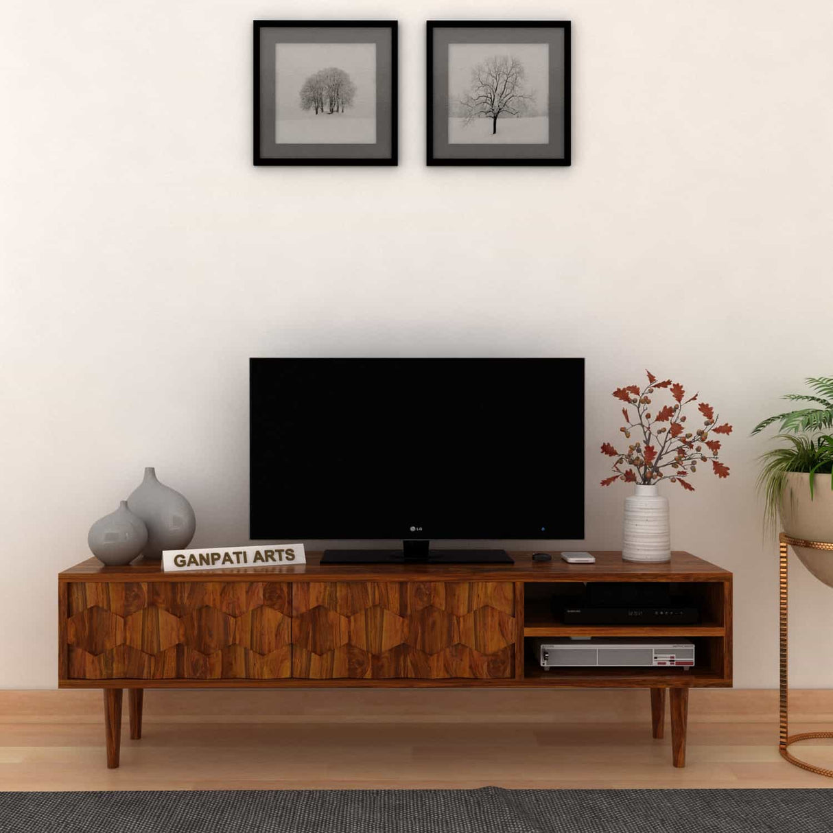 Hexa Solid Sheesham Wood TV Unit - 3 Years Warranty