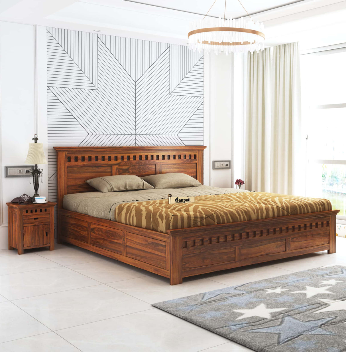 Armania Solid Sheesham Wood Bed With Box Storage - 1 Year Warranty