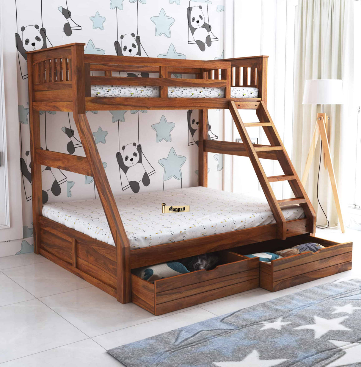 RIO Solid Sheesham Bunk Bed With Drawer Storage - 3 Years Warranty