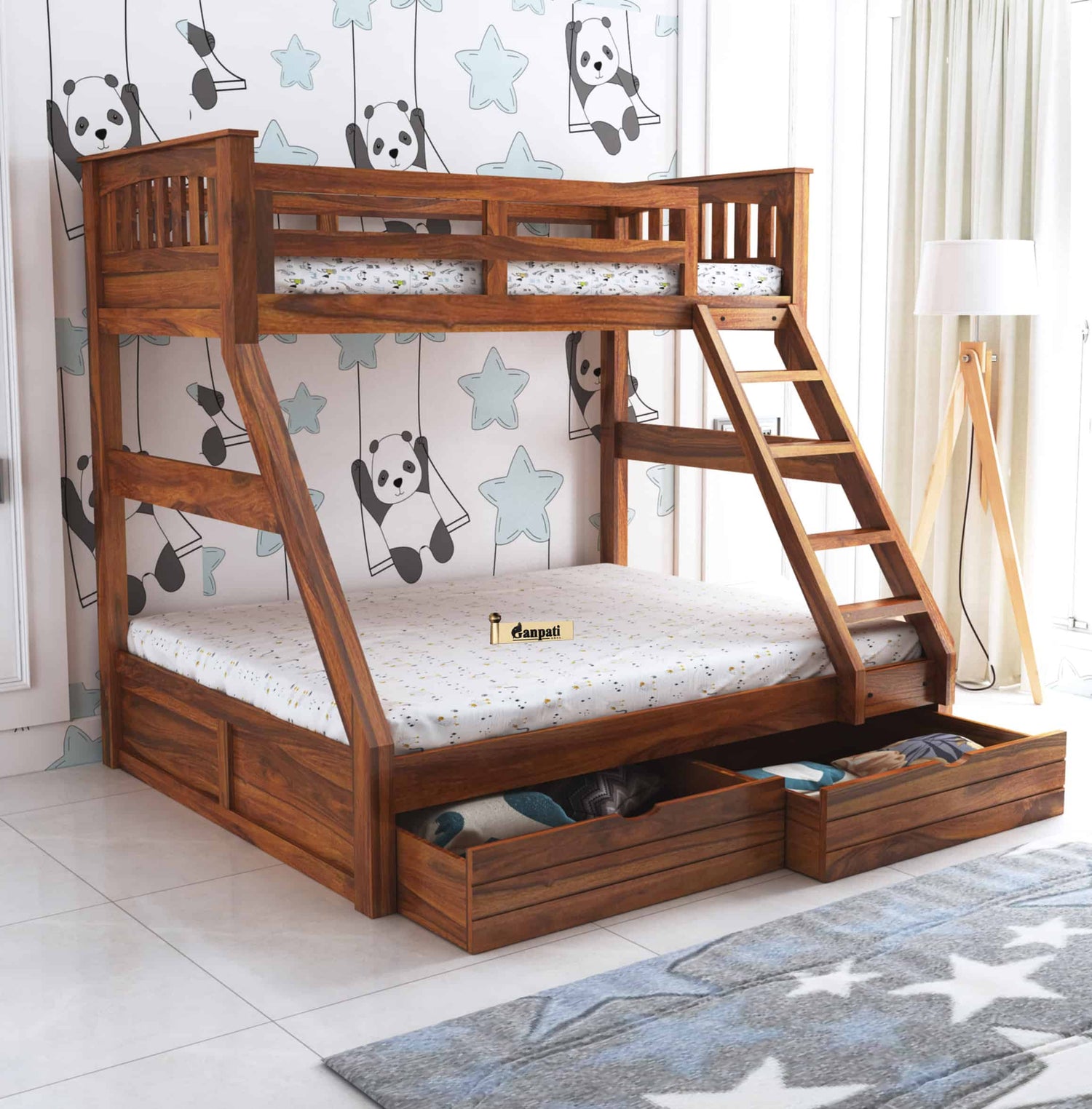RIO Solid Sheesham Bunk Bed With Drawer Storage - 3 Years Warranty