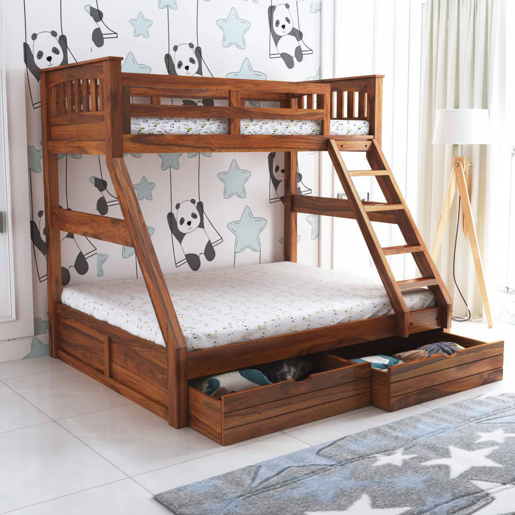 RIO Solid Sheesham Bunk Bed With Drawer Storage - 3 Years Warranty