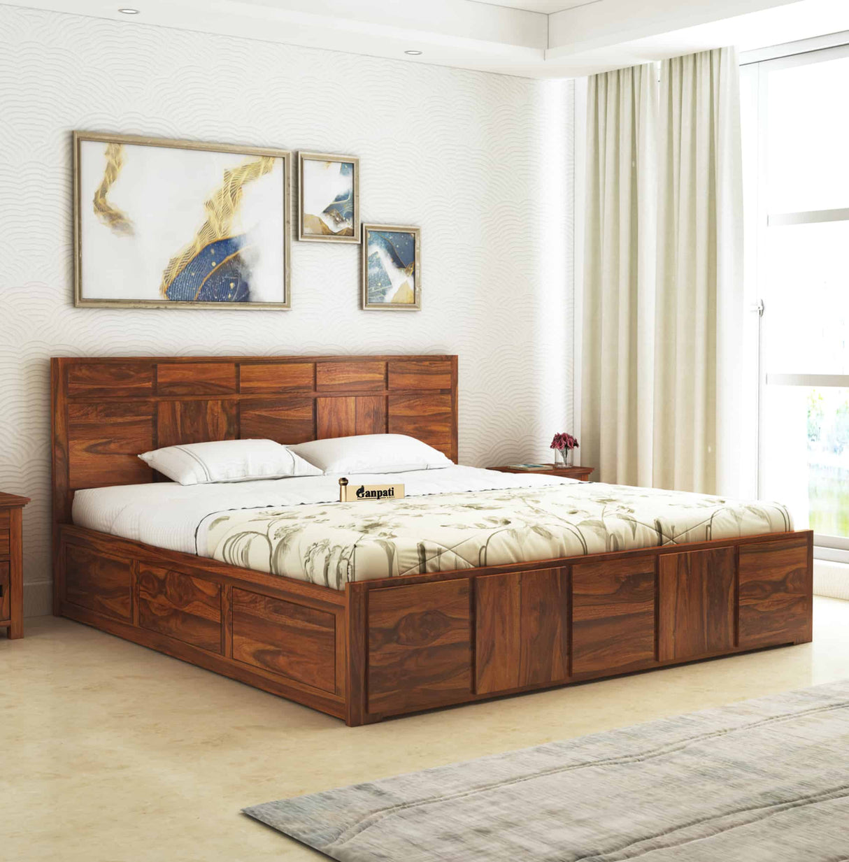Scott Solid Sheesham Wood Bed With Box Storage - 3 Years Warranty