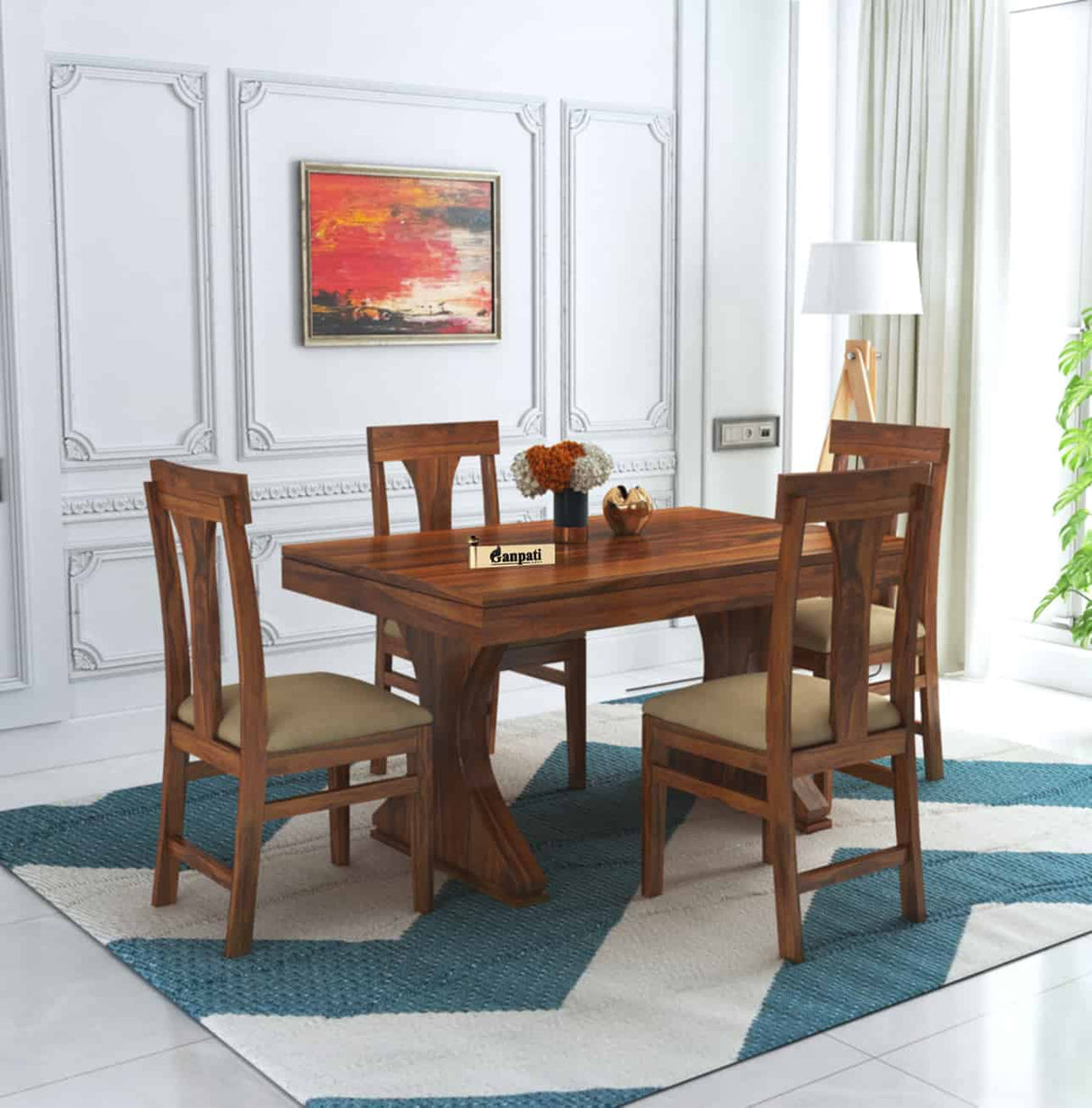 Maron Solid Sheesham Wood 4 Seater Dining Table Set - 3 Years Warranty