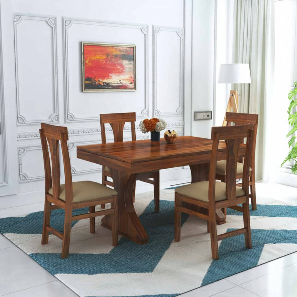 Maron Solid Sheesham Wood 4 Seater Dining Table Set - 3 Years Warranty