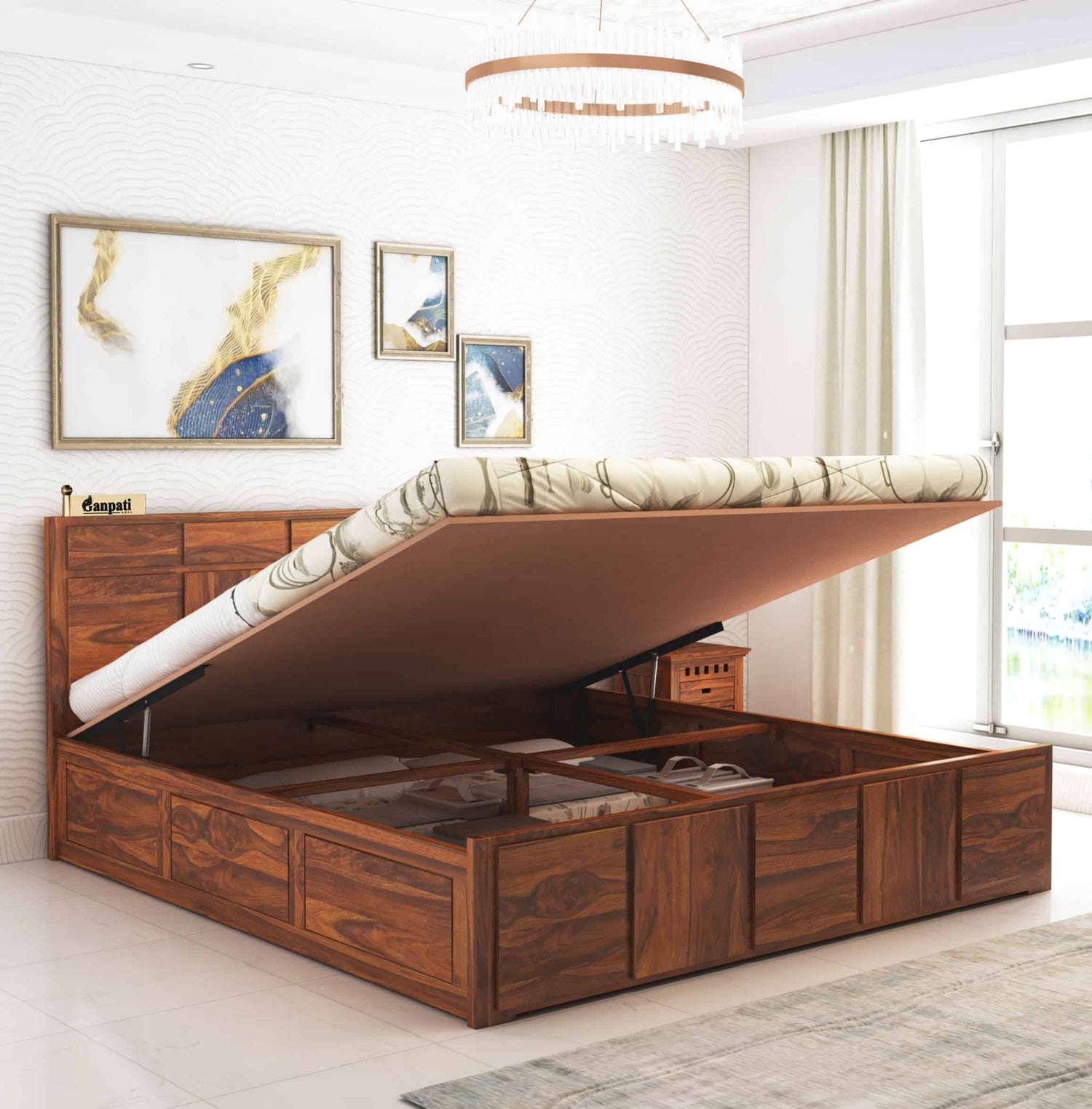 Scott Solid Sheesham Wood Bed With Hydraulic Storage - 3 Years Warranty