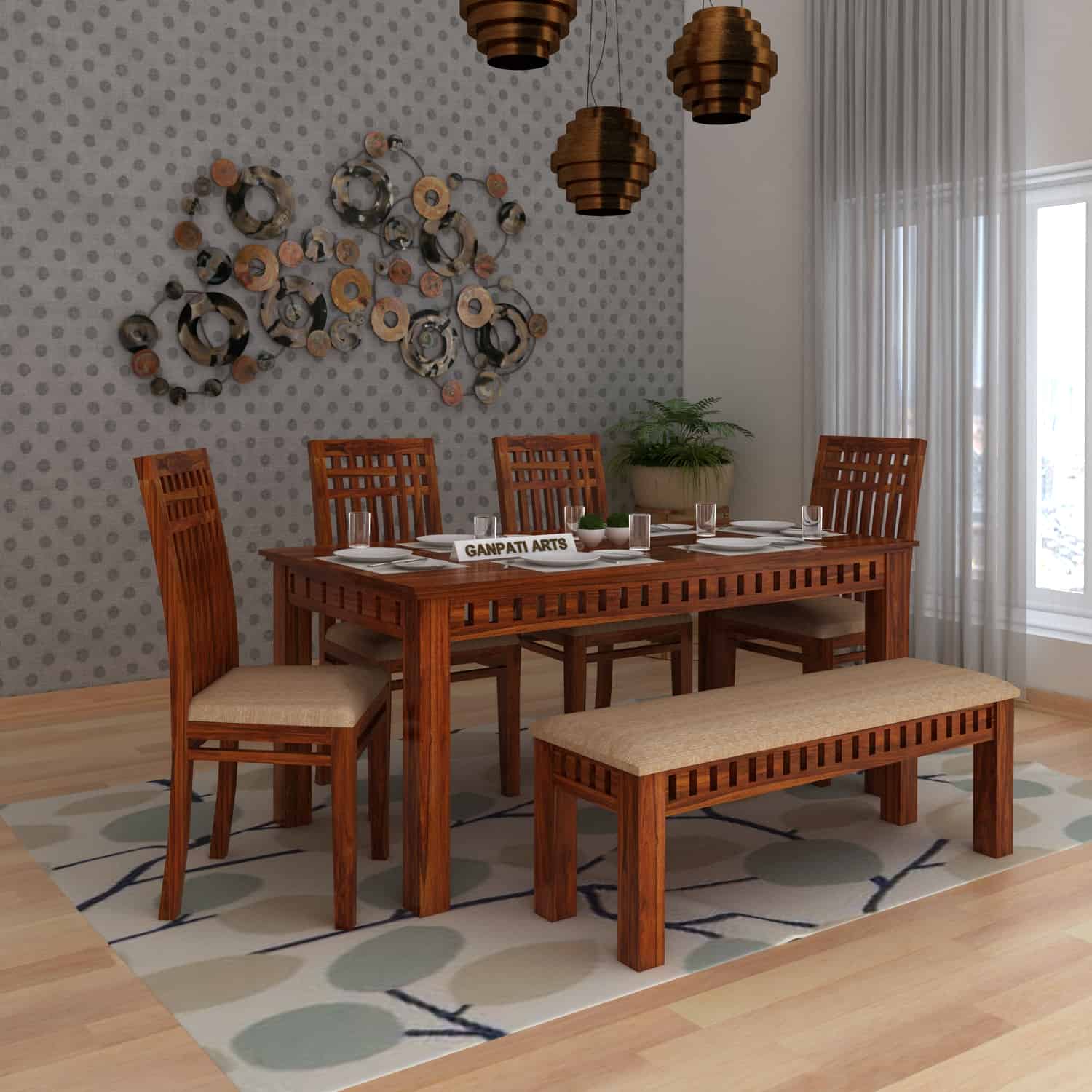 Armania Solid Sheesham Wood 6 Seater Dining Table Set - 3 Years Warranty
