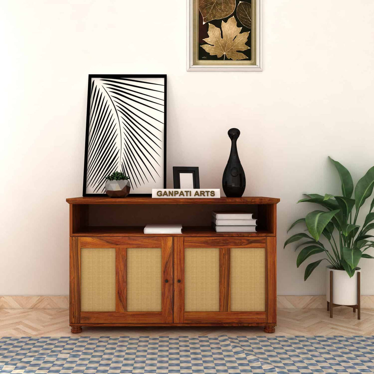 Fusion Cane Solid Sheesham Wood Display Unit/Sideboard - 3 Years Warranty